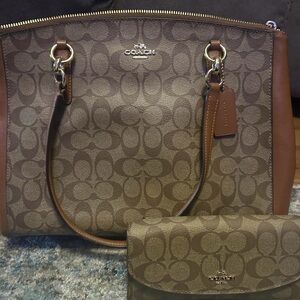 Coach Brown Signature Shoulder Bag and Wallet